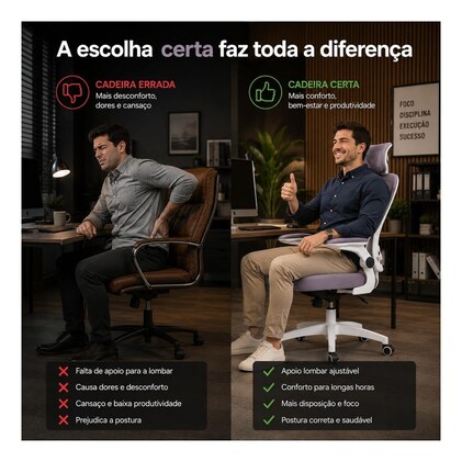 Cadeira de Escritório Suporte Lombar Ergonômico Malha Respirável Mesh Apoio Cabeça Confortavél Art Cadeiras Presidente Premium (Cinza e Branco) — imagem 3