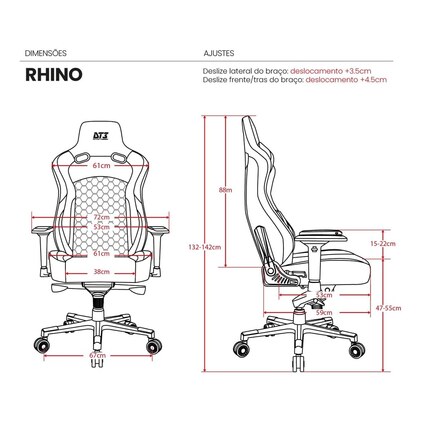 Cadeira Gamer DT3 Rhino Fabric, ergonomica e confortável em Tecido DT3 TechSoft™, espuma injetada, estrutura reforçada em aço, braços 4D+, suporta até 200kg e altura máx. de 2,00m (Cool Black) — imagem 2