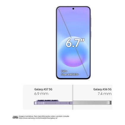 Celular Samsung Galaxy A57 5G 128GB, 8GB RAM, Câmera Tripla de até 50MP OIS, Selfie de 12MP Video HDR, IP68, Tela Super AMOLED 6.7", NFC, Recursos AI, Até 6 Atualizações de Android e Segurança (Lilás) — imagem 4