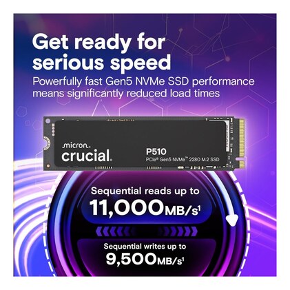 Crucial SSD NVMe P510 1TB Gen5, até 11.000 MB/s, SSD PCIe 5.0 M.2 2280, unidade de estado sólido interna, compatível com laptop, desktop + software Acronis - CT1000P510SSD8-01 — imagem 2