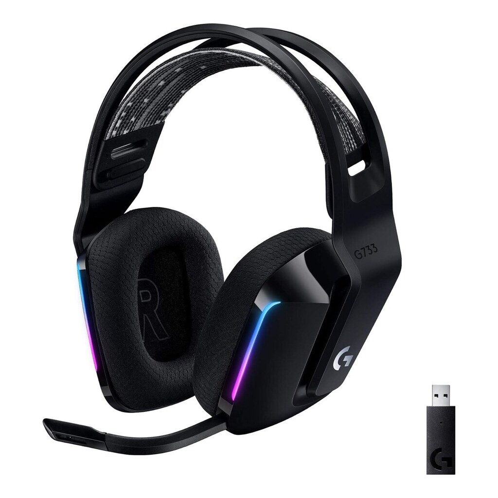 Headset Gamer Sem Fio Logitech G733 7.1 Dolby Surround com Tecnologia Blue VO!CE, RGB LIGHTSYNC, Drivers de Áudio Avançados e Bateria Recarregável para PC e PlayStation - Preto
