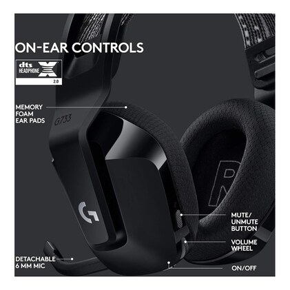 Headset Gamer Sem Fio Logitech G733 7.1 Dolby Surround com Tecnologia Blue VO!CE, RGB LIGHTSYNC, Drivers de Áudio Avançados e Bateria Recarregável para PC e PlayStation - Preto — imagem 6