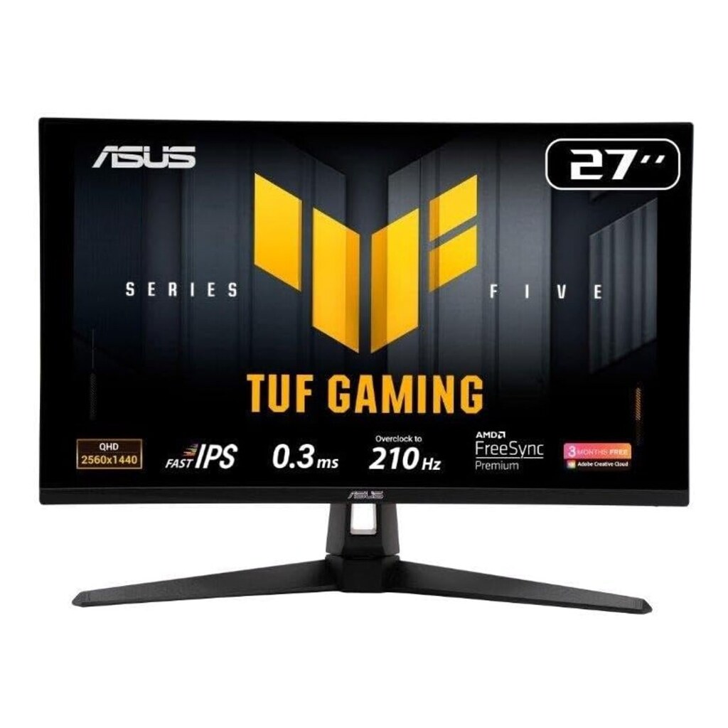 Monitor Gamer ASUS TUF 27", QHD, 210Hz, 0.3ms, IPS, G-Sync Comp, FreeSync Premium, Ajuste de ângulo, Som Integrado - VG27AQ5A