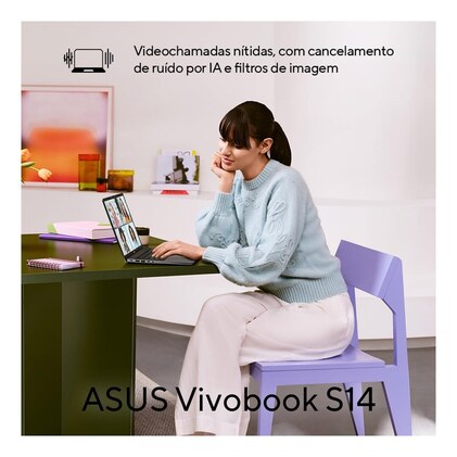 Notebook ASUS Vivobook S14 IA PC, Core Ultra 7, 16 GB, 512 GB, Linux, 14'' Nivel IPS 60Hz, Matte Gray - S3407CA-LY121 — imagem 6