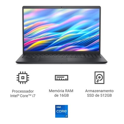 Notebook Dell 15 I DC15-i71355U-U90 15.6" Full HD 13ª Gen Intel Core i7 16GB 512GB SSD Ubuntu Linux Preto Carbono — imagem 2