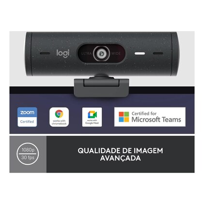 Webcam Full HD Logitech Brio 500, Câmera para PC com Microfones Duplos, Privacidade Integrada, RightLight 4 e Enquadramento Automático - Grafite — imagem 3