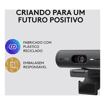 Webcam Full HD Logitech Brio 500, Câmera para PC com Microfones Duplos, Privacidade Integrada, RightLight 4 e Enquadramento Automático - Grafite — imagem 6